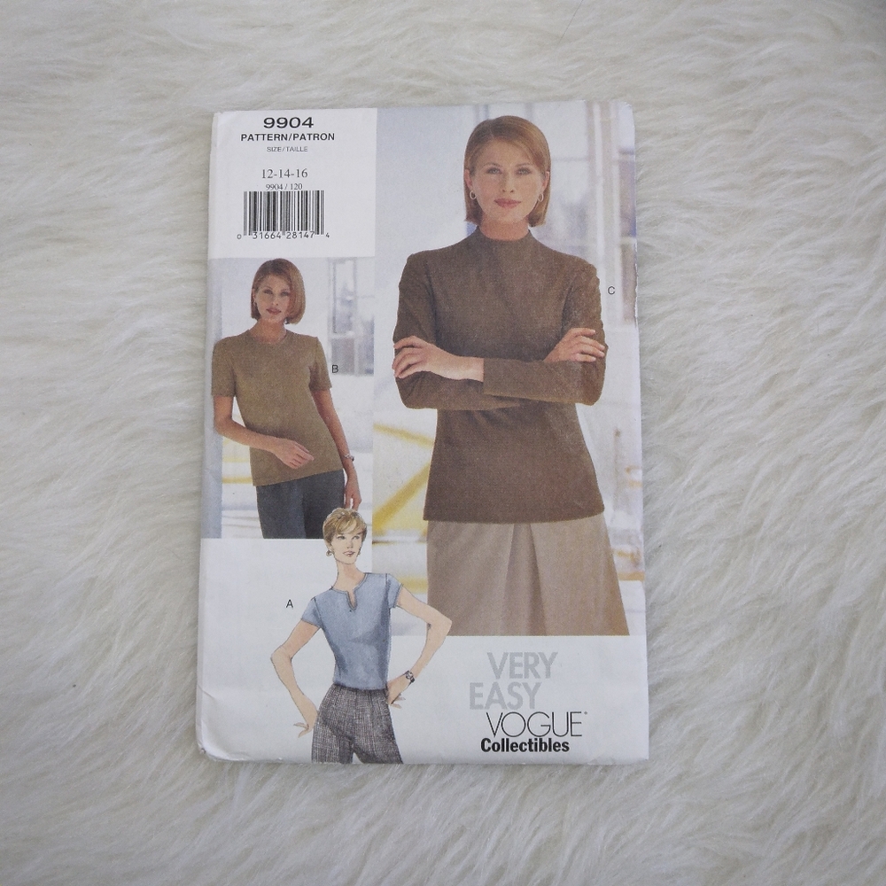 VOGUE 9904 sz 12-16 Very Easy Vogue Close Fitting Pull Over Top In Variations